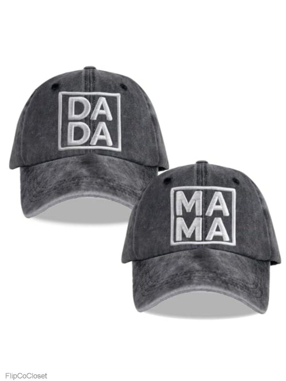 2 Embroidered Cotton Baseball Caps for New Parents Dad Mom Adjustable